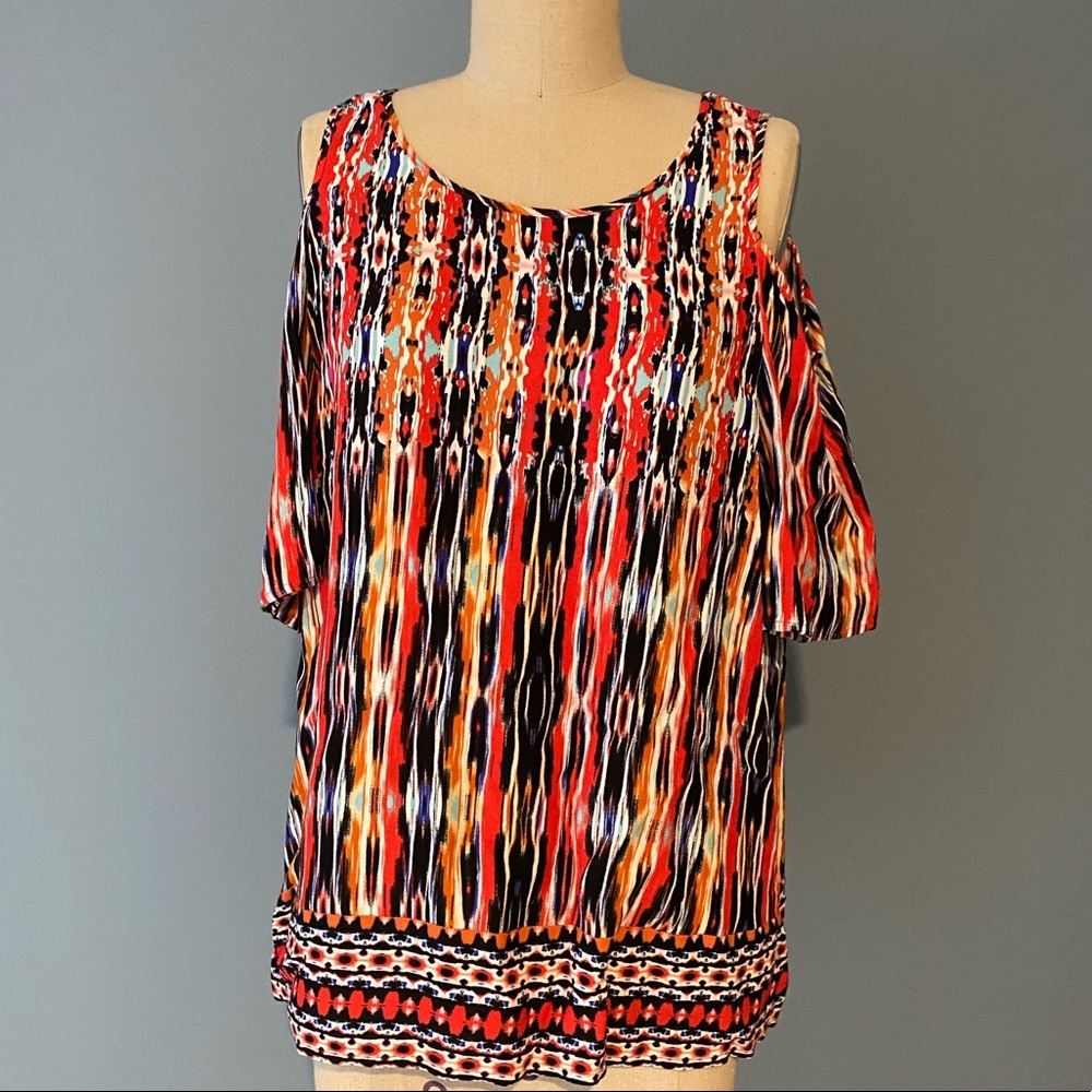 Ella Moss Red Orange Printed Top off the Shoulder